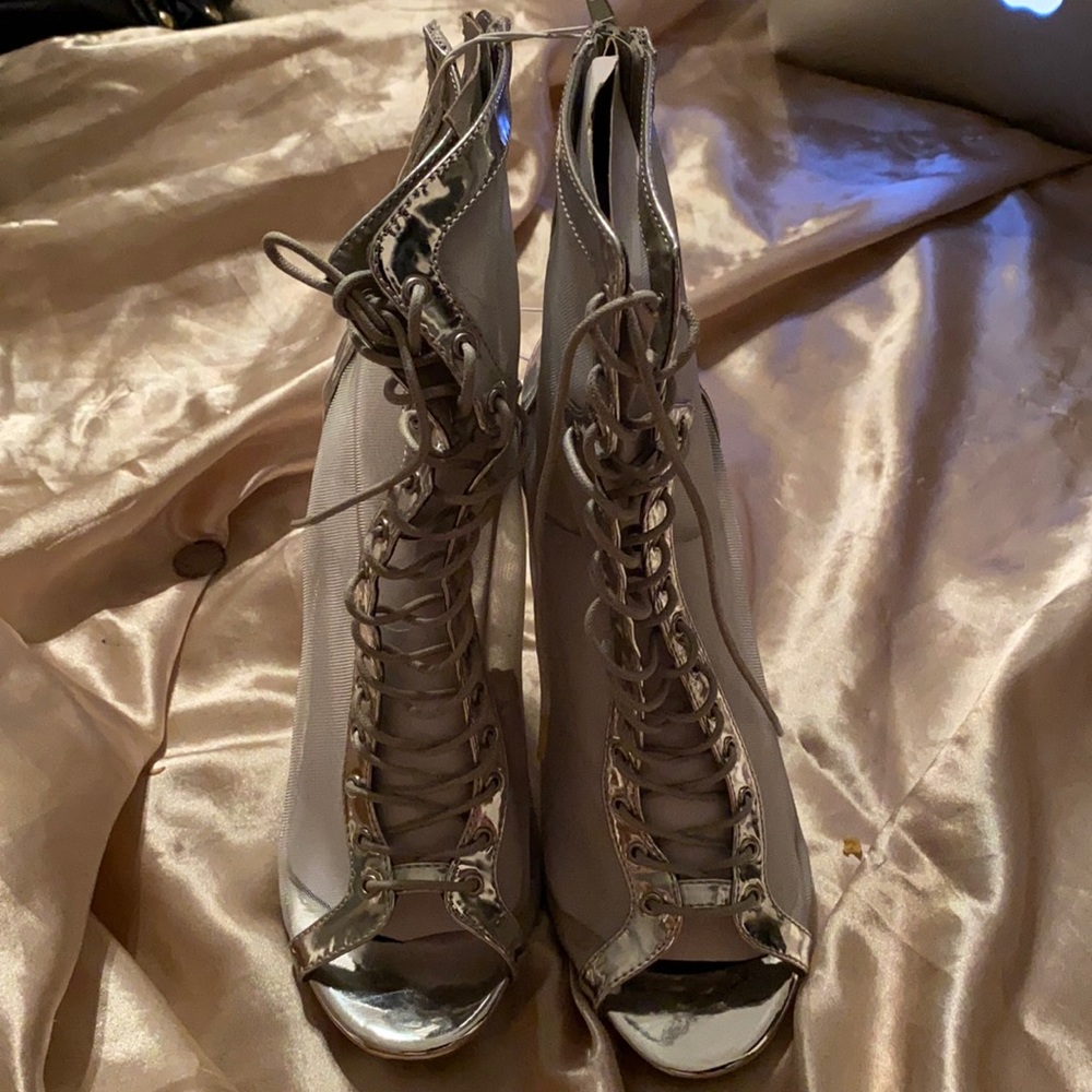 Mesh Lace Up Heels